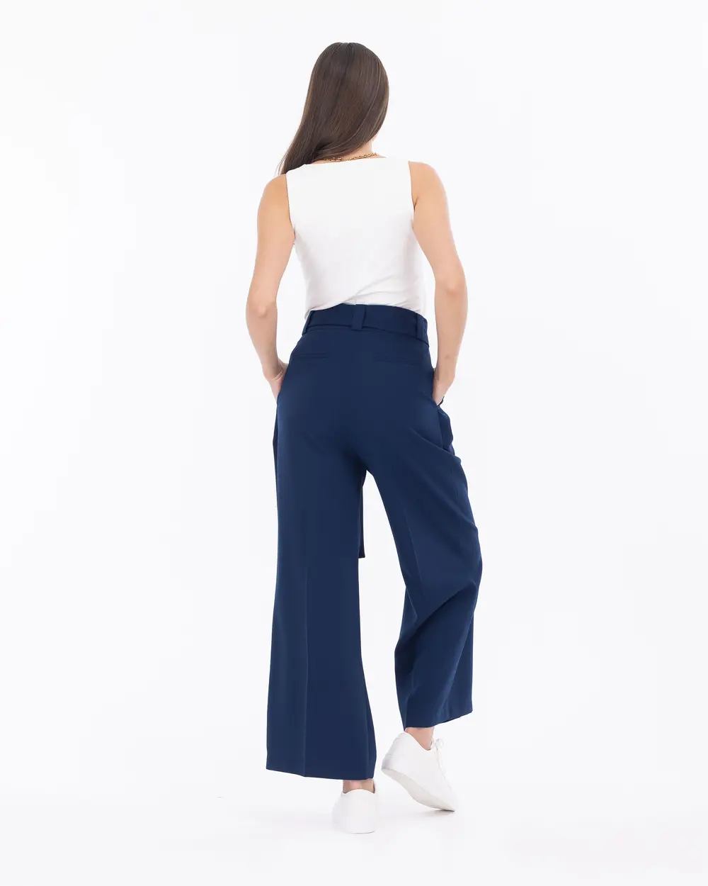 Belted Wide Cut Ankle Length Trousers