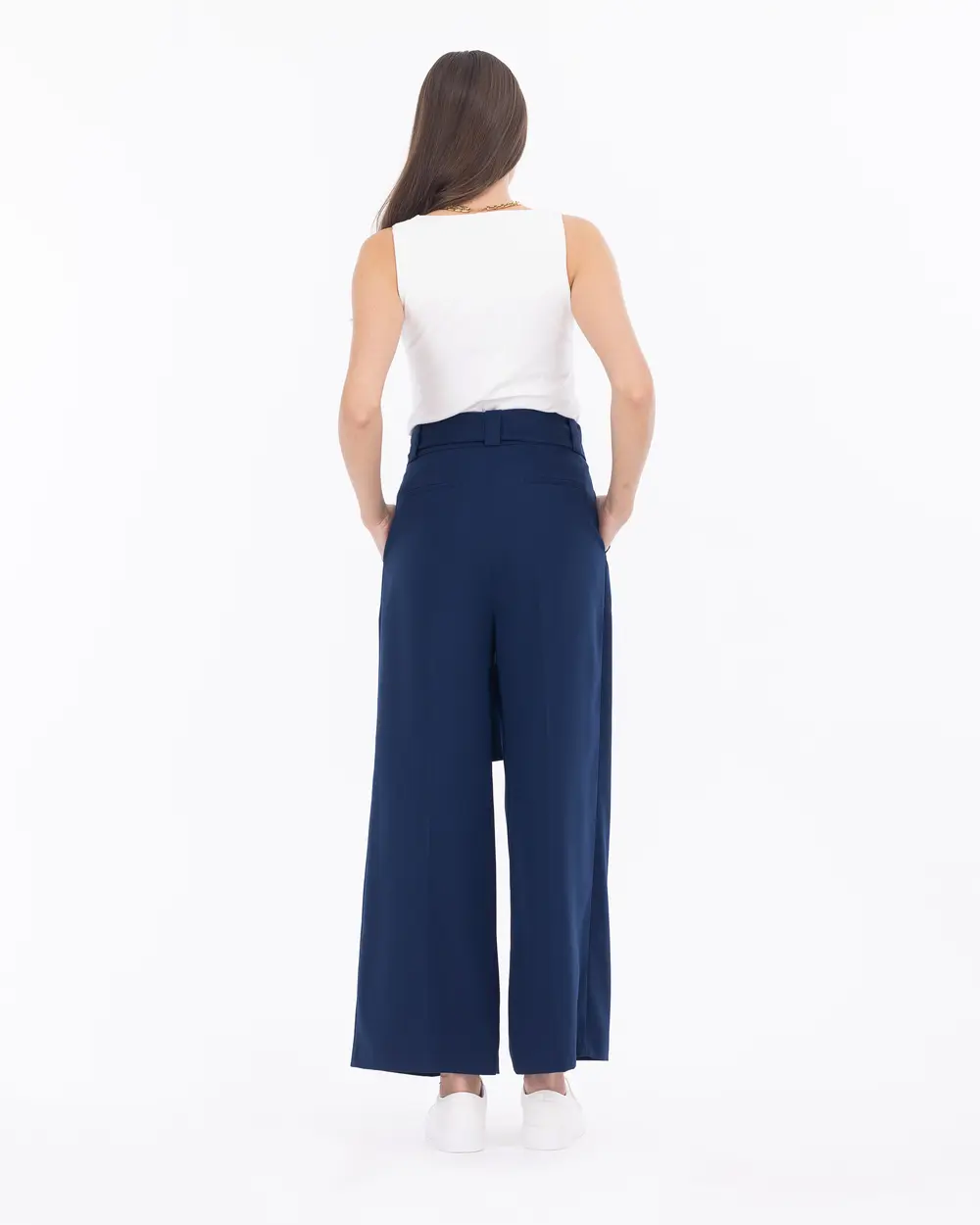 Belted Wide Cut Ankle Length Trousers