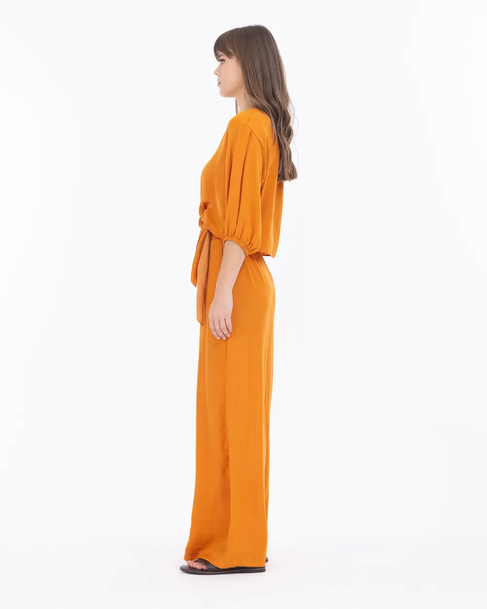 Wide Cut Elastic Waist Full Length Trousers