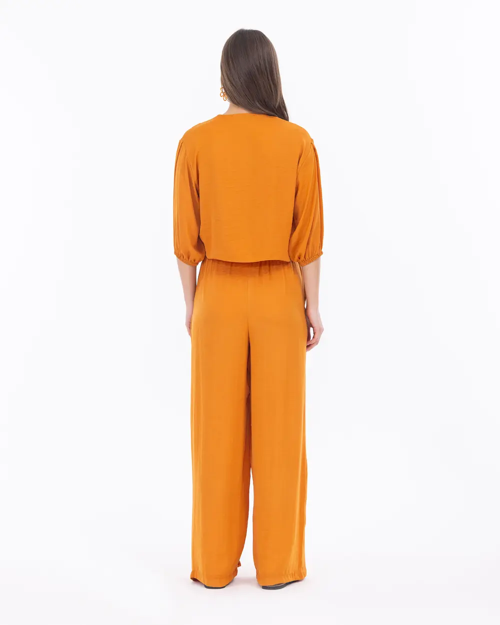 Wide Cut Elastic Waist Full Length Trousers