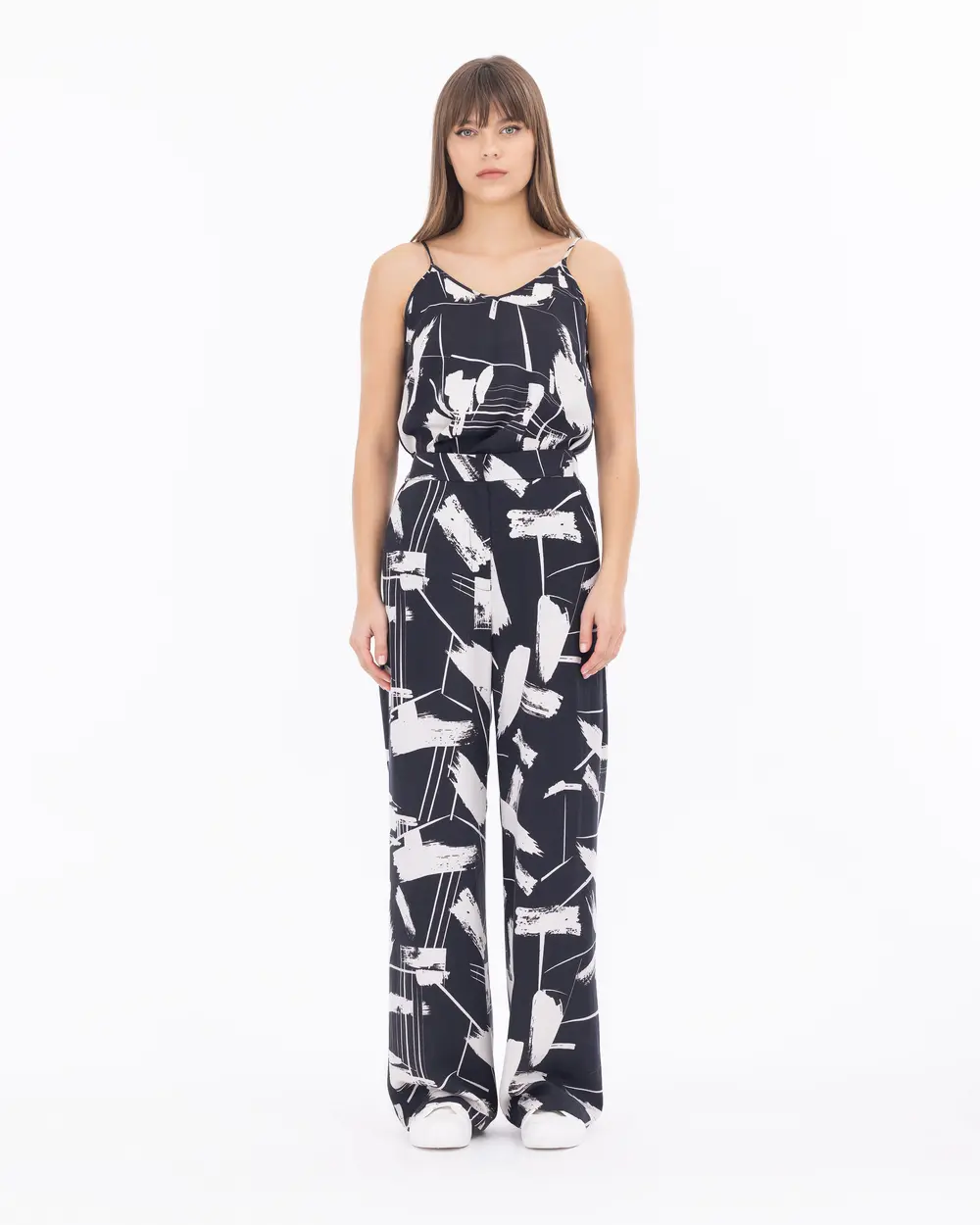 Patterned Wide Cut Full Length Trousers