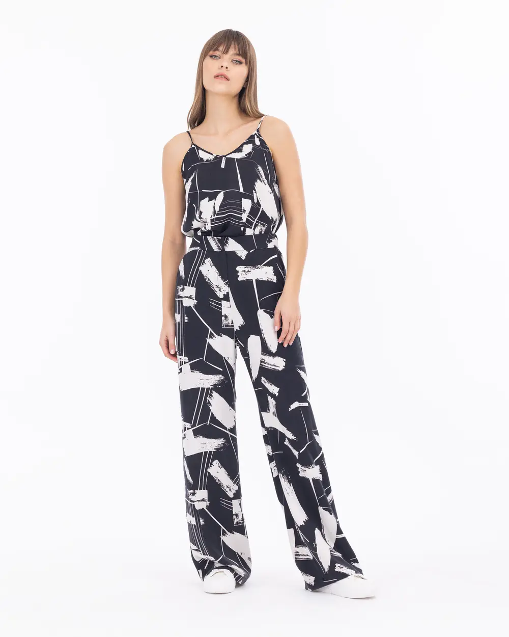 Patterned Wide Cut Full Length Trousers