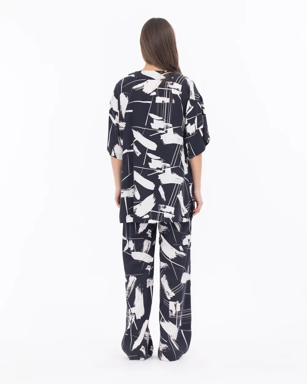 Patterned Wide Cut Full Length Trousers