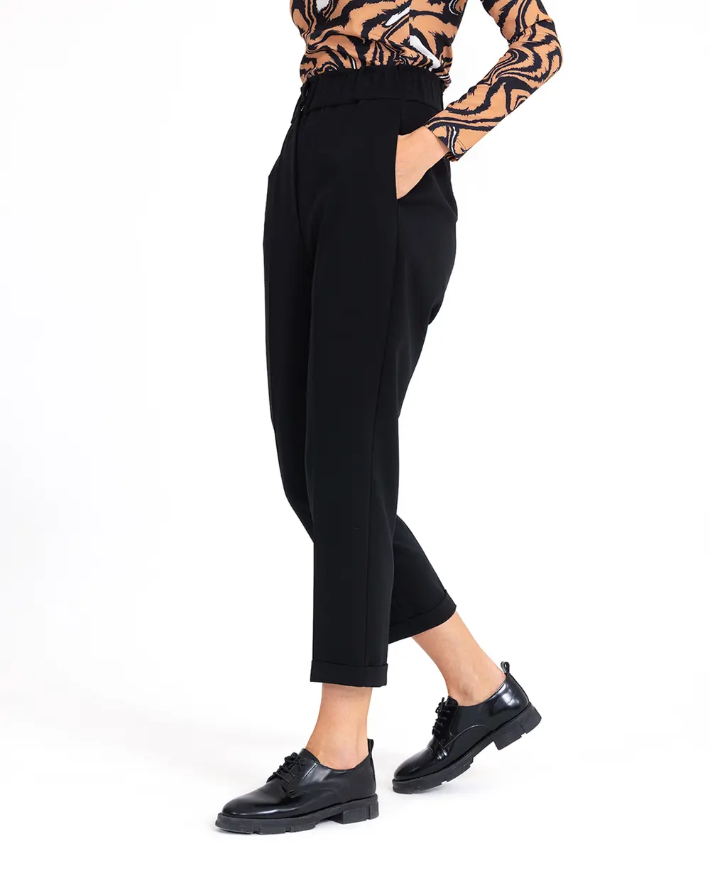 Carrot Cut Elastic Waist Trousers