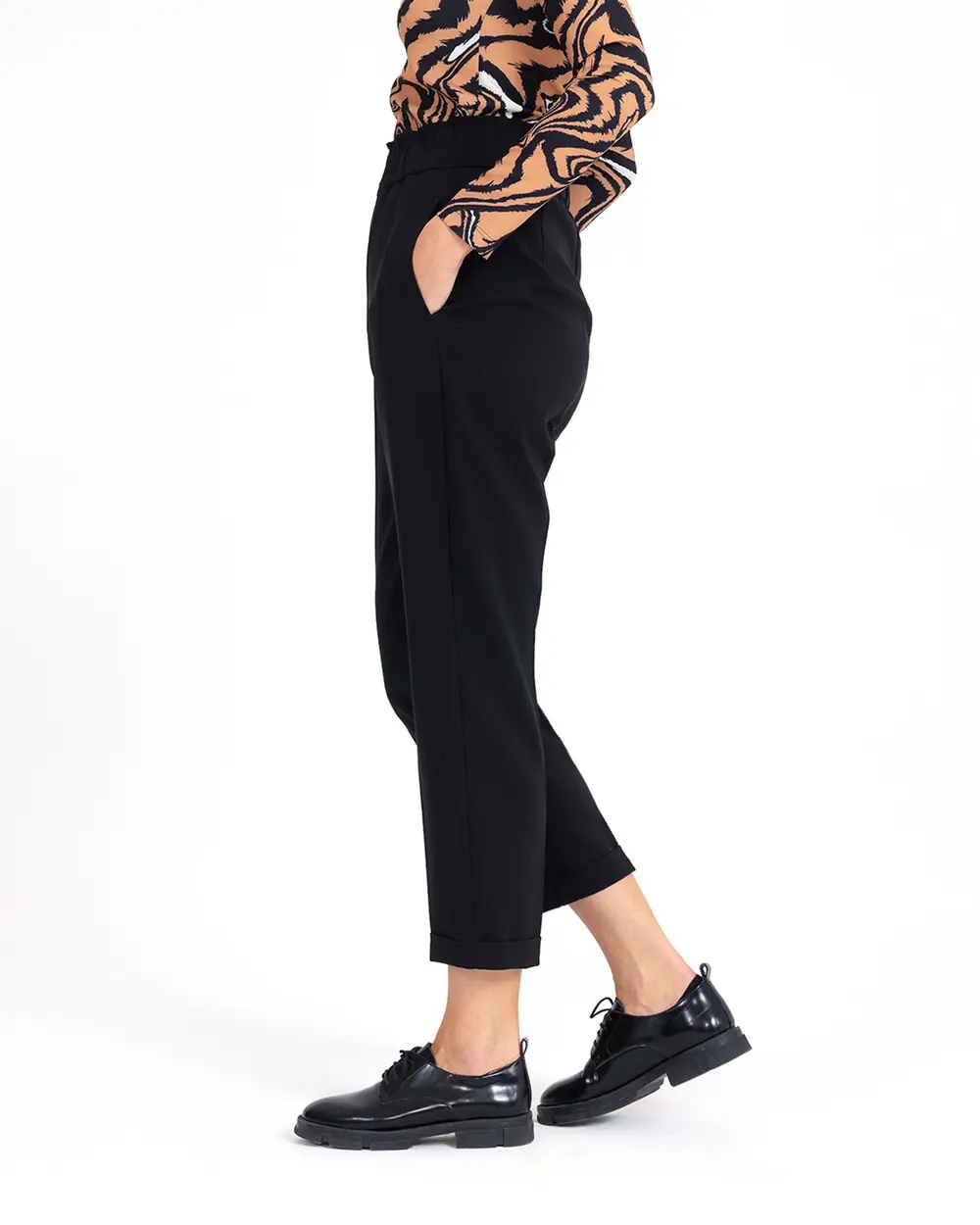 Carrot Cut Elastic Waist Trousers