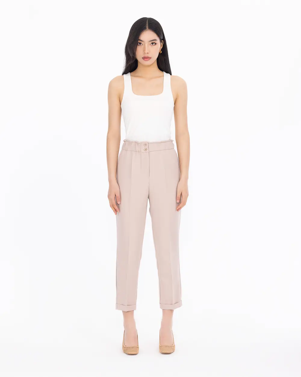 Carrot Cut Elastic Waist Trousers