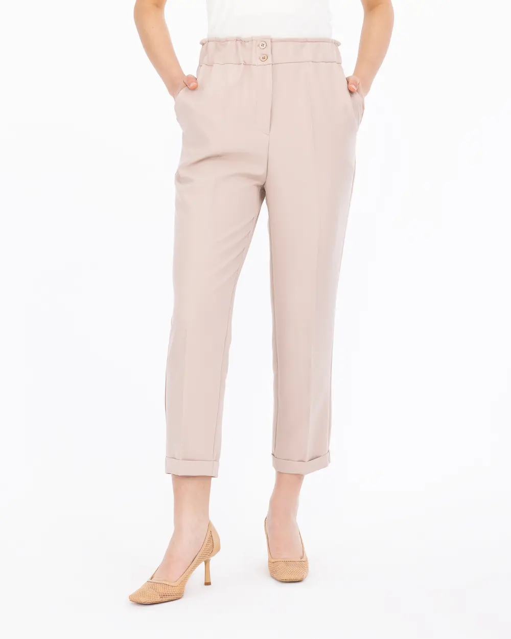 Carrot Cut Elastic Waist Trousers