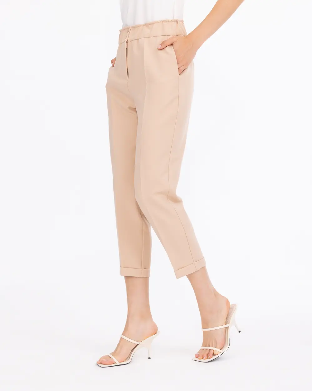 Carrot Cut Elastic Waist Trousers