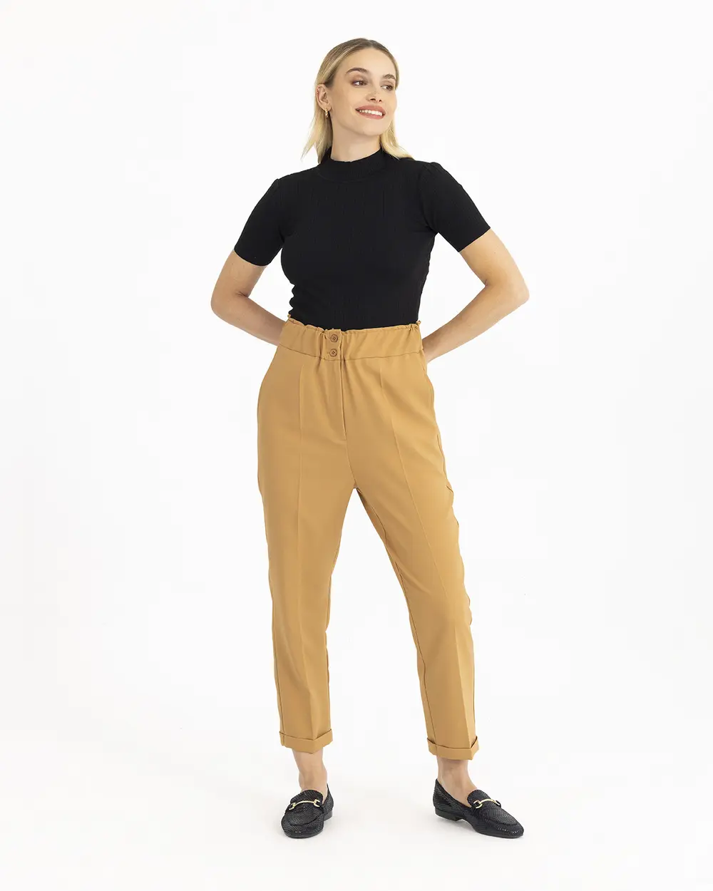 Carrot Cut Elastic Waist Trousers