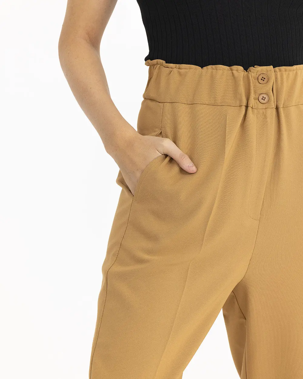 Carrot Cut Elastic Waist Trousers