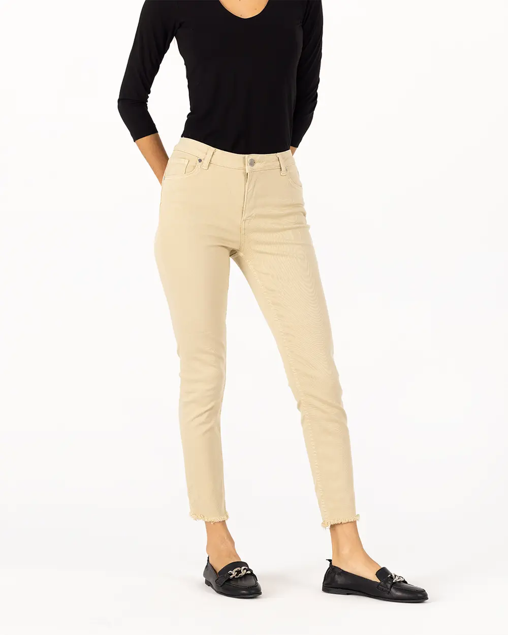 Slim Fit Canvas Trousers with Torn Legs