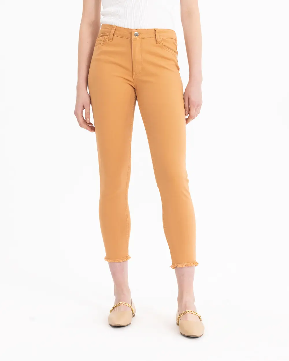 Slim Fit Canvas Trousers with Torn Legs