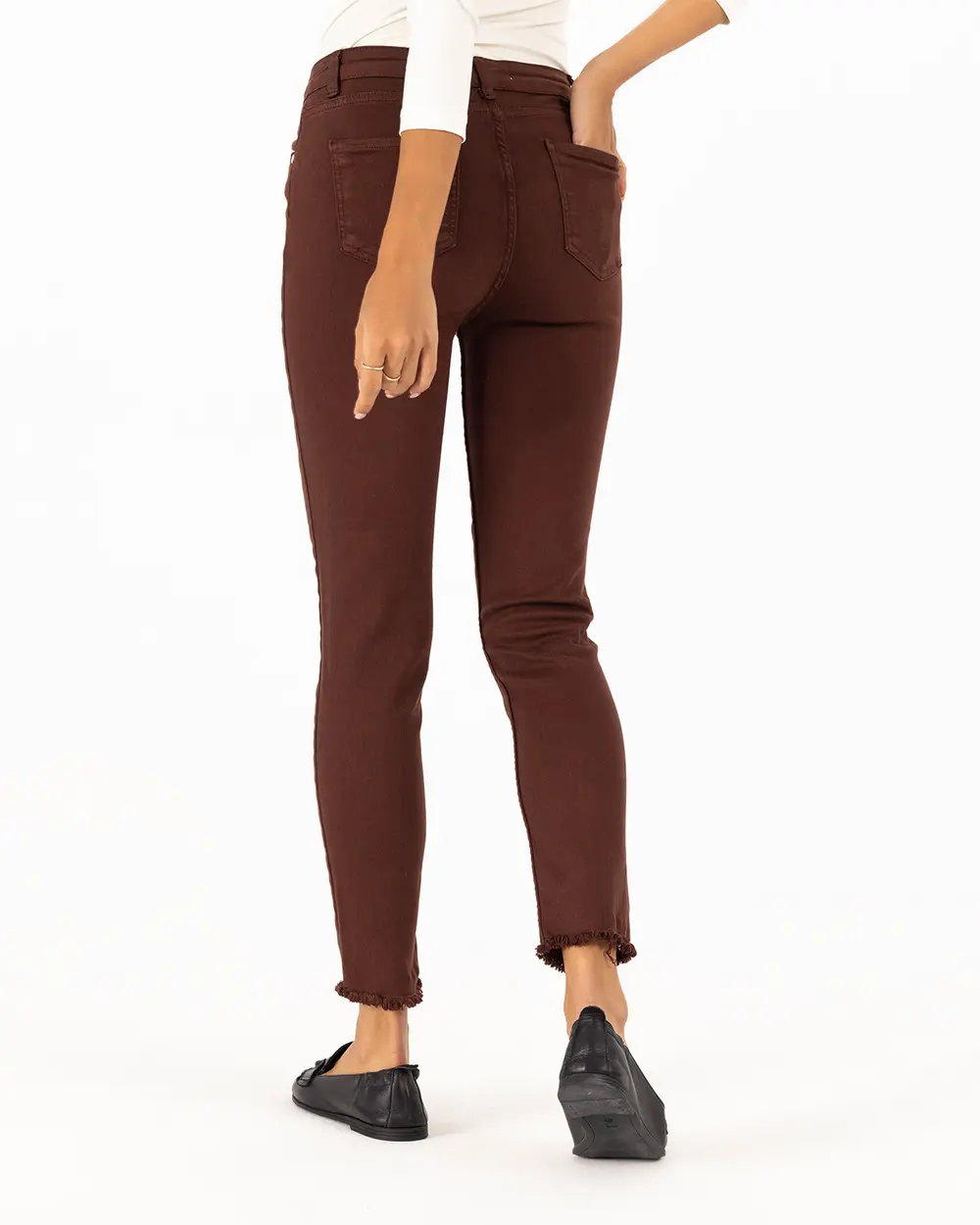Slim Fit Canvas Trousers with Torn Legs
