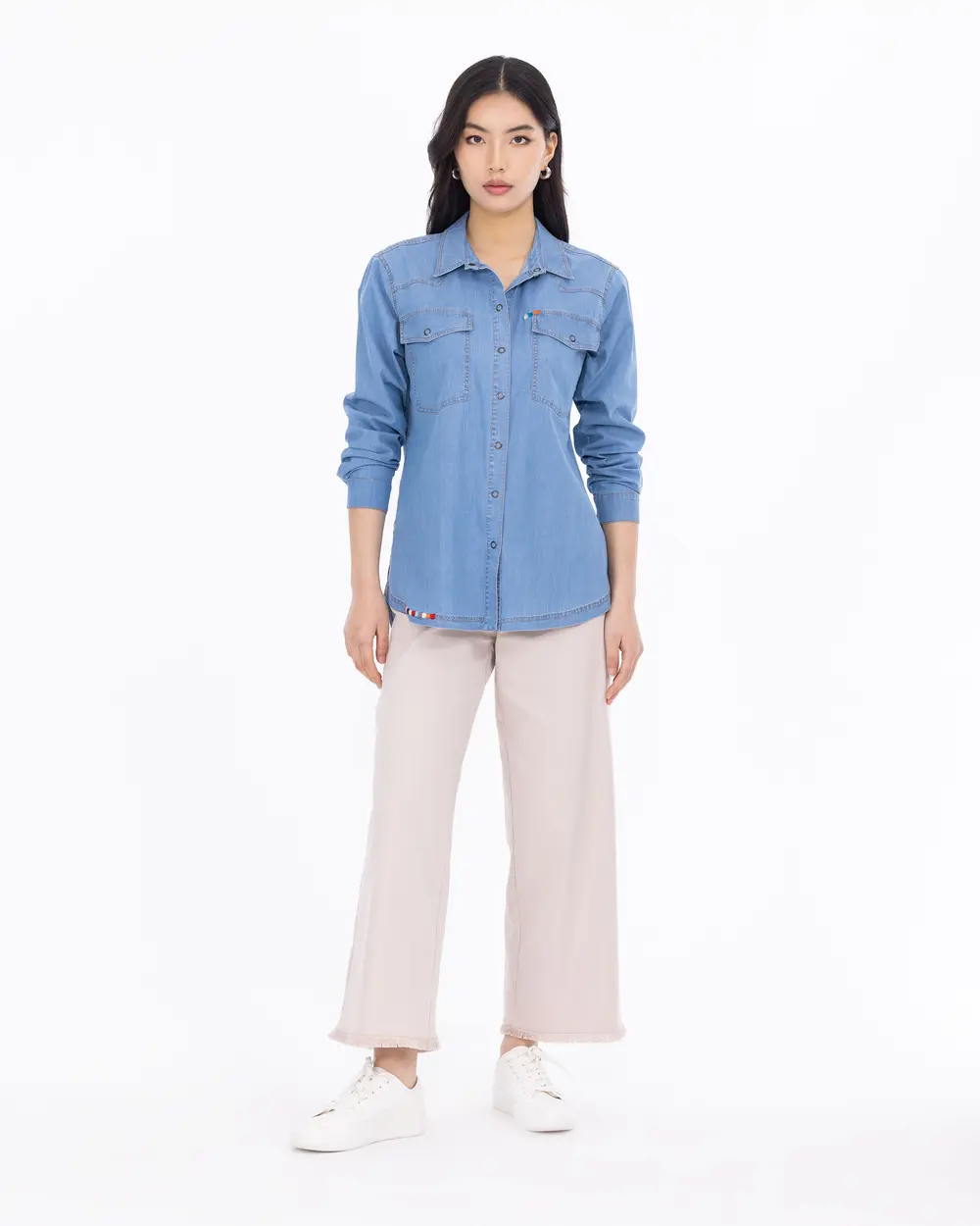 Embroidery Detailed Long Sleeve Denim Shirt