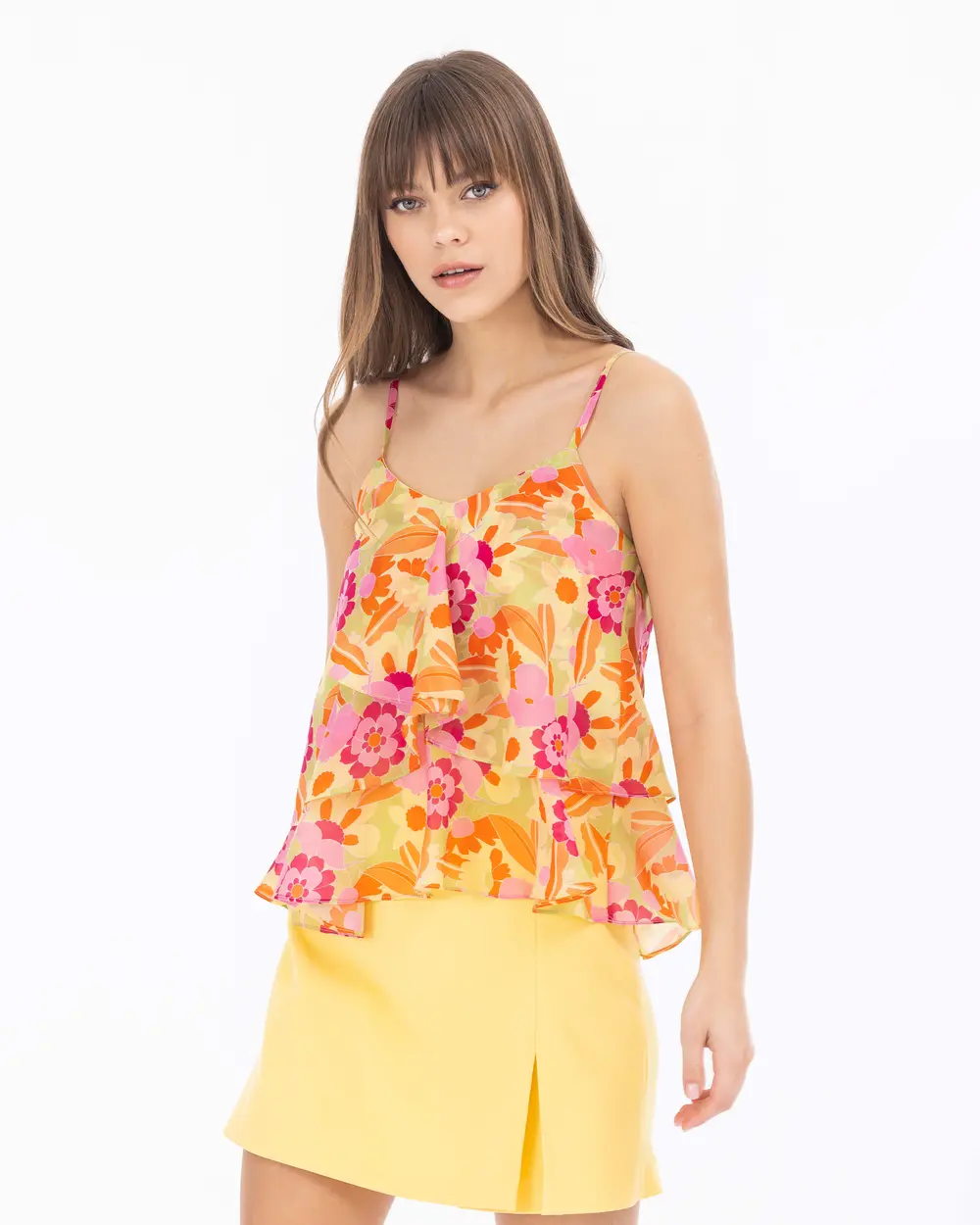 Floral Patterned Waist Length Strap Blouse