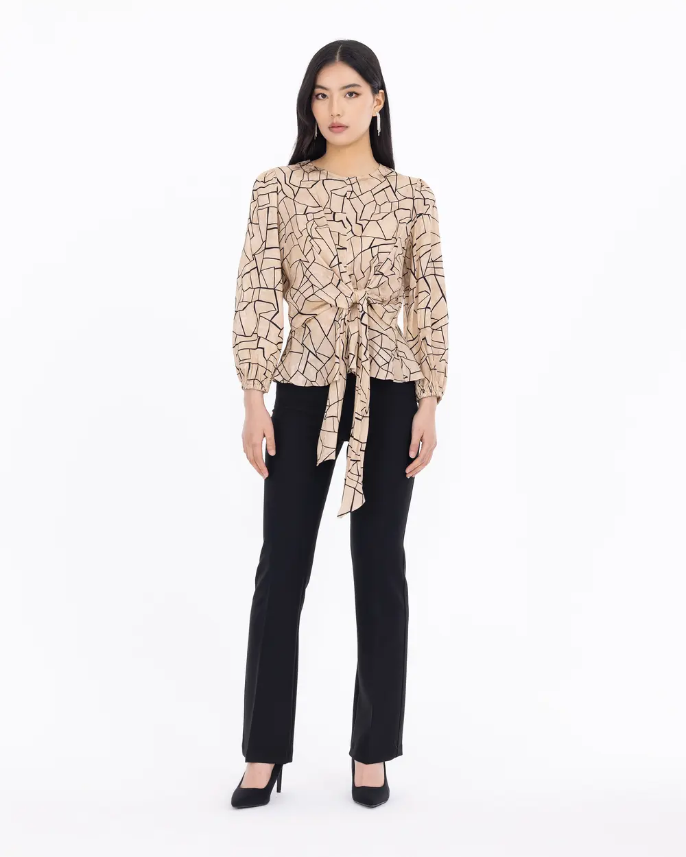 Tie Detailed Zero Collar Blouse
