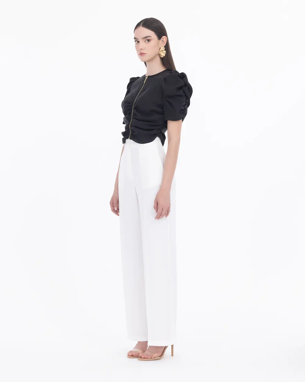 Draped Detailed Waist Length Short Sleeve Blouse