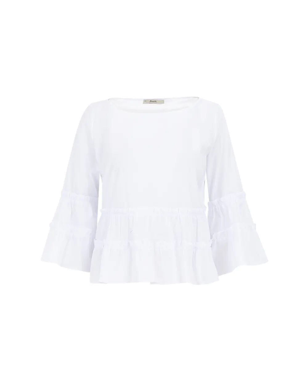 Wide Sleeve Round Neck Tiered Blouse