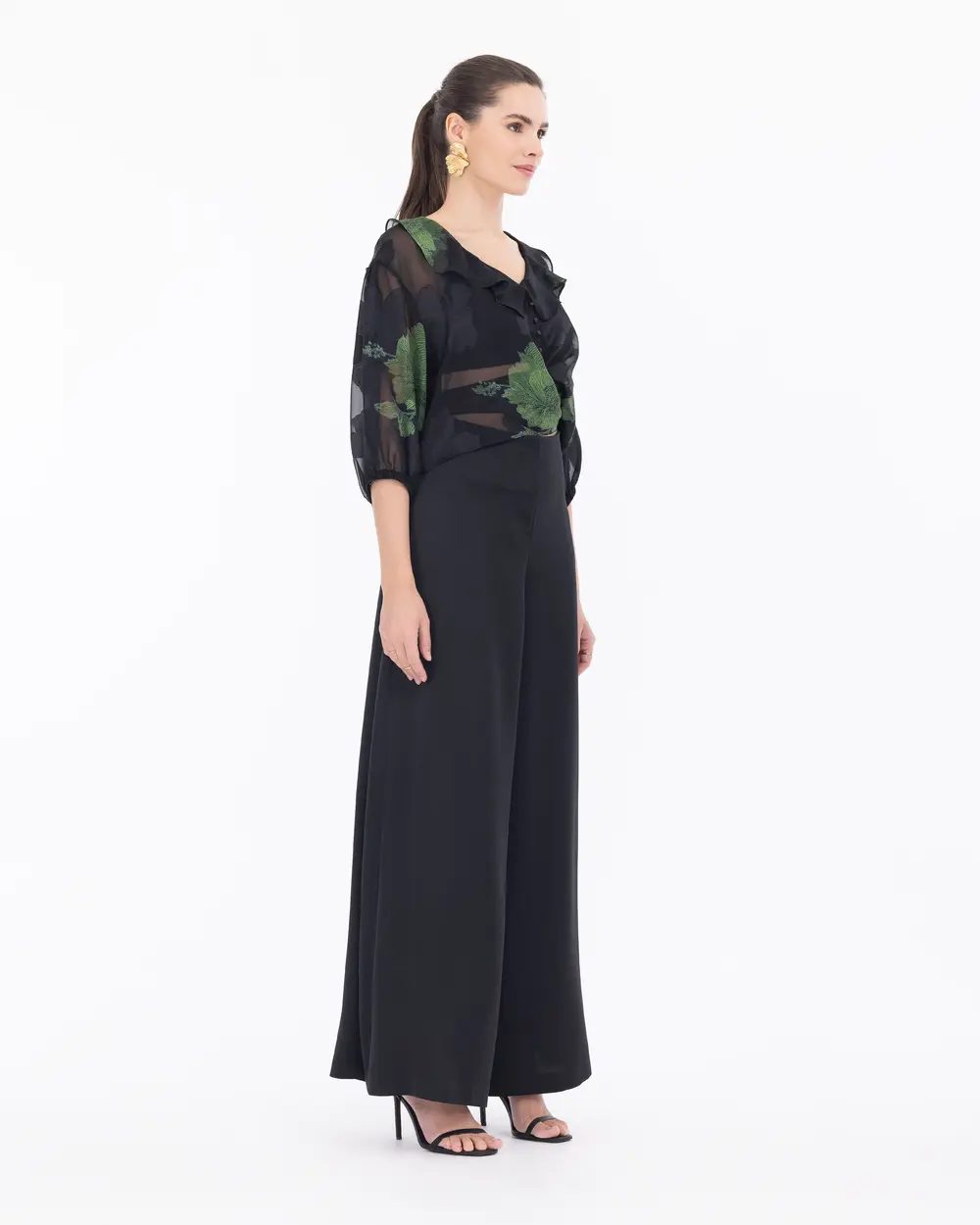 Şifon Balon Kol Crop Şık Bluz