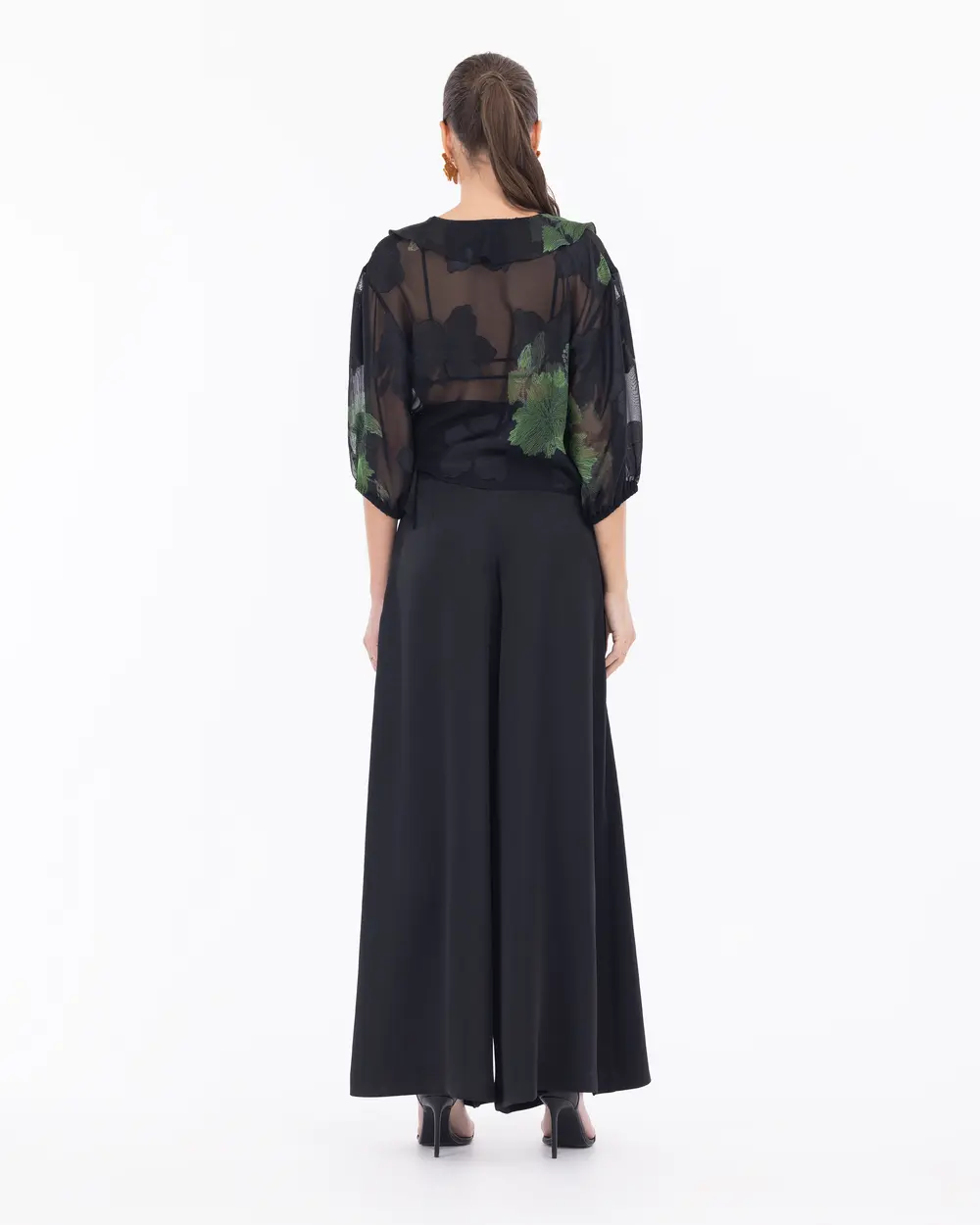 Şifon Balon Kol Crop Şık Bluz