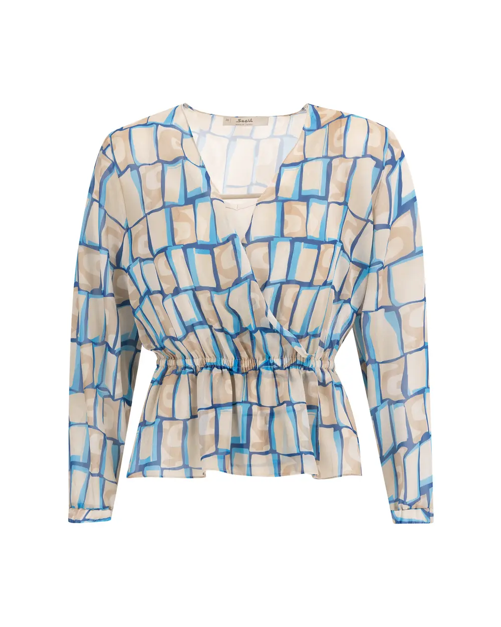 Chiffon Geometric Patterned Double Breasted Collar Blouse