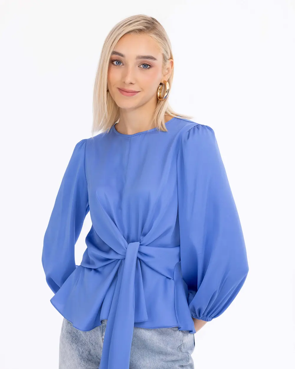 Pleated Waist Long Sleeve Blouse