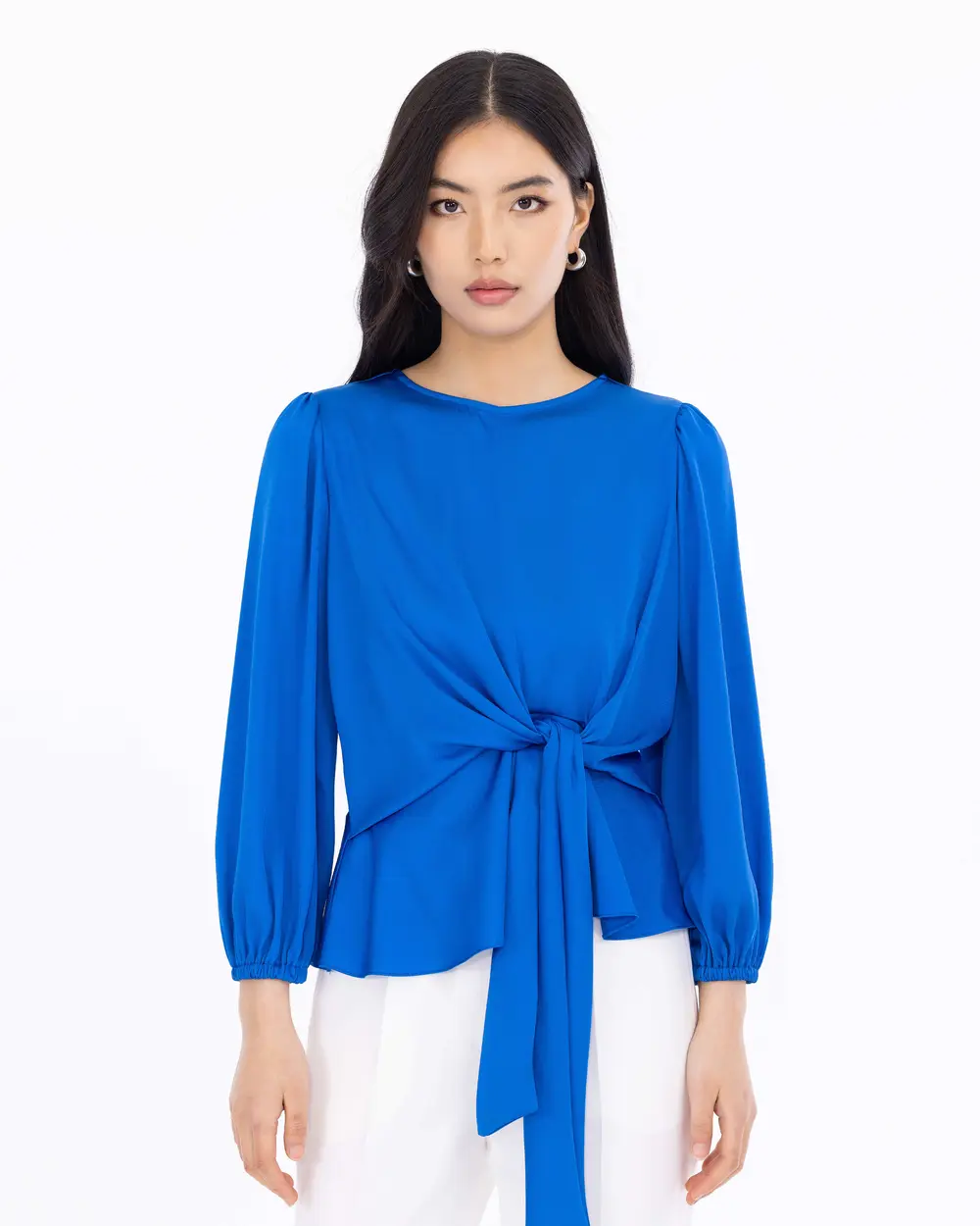 Pleated Waist Long Sleeve Blouse