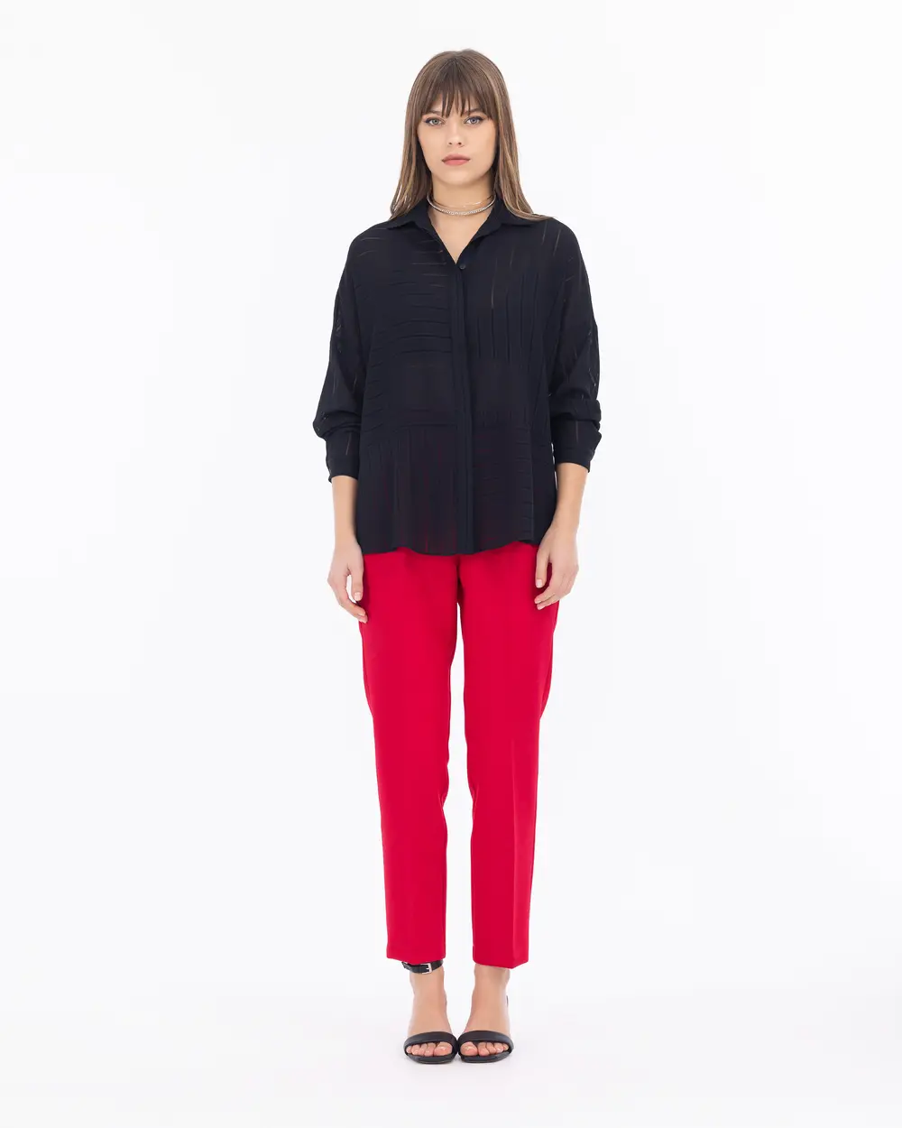 Gizli Düğme Uzun Kollu Gömlek