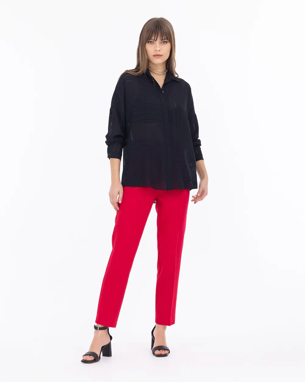 Gizli Düğme Uzun Kollu Gömlek