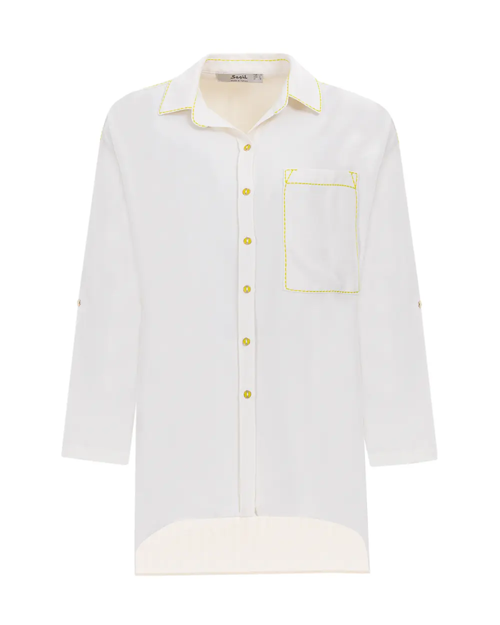 Dikiş Detaylı Asimetrik Gömlek