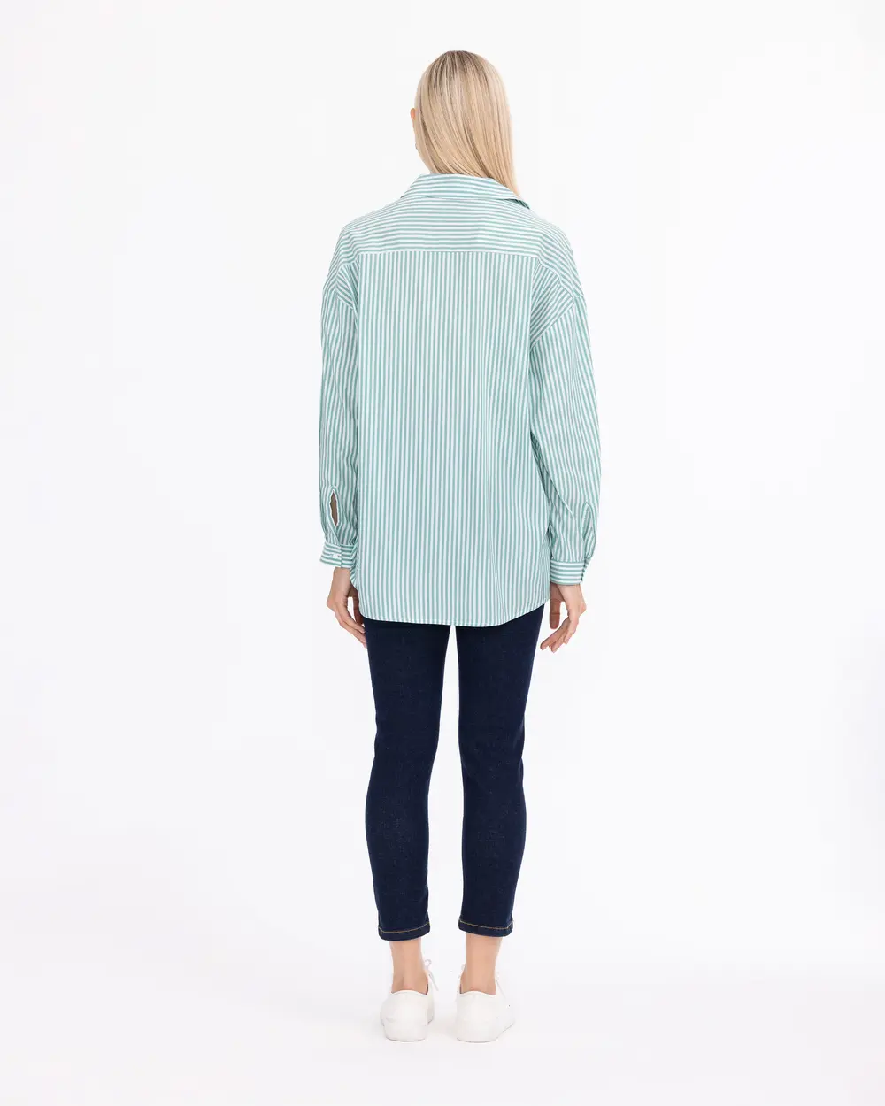 Pocket Detailed Striped Hip-Length Shirt