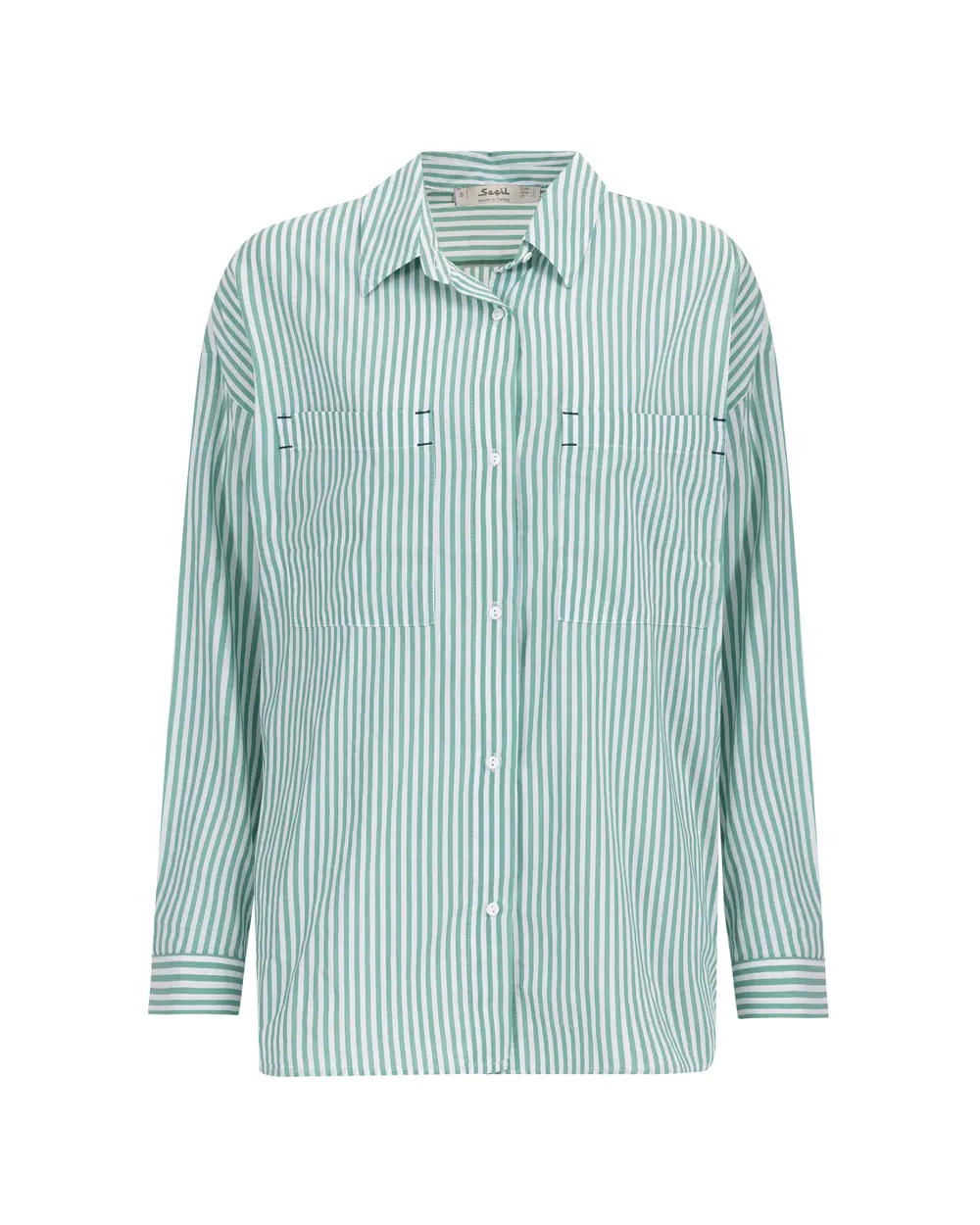 Pocket Detailed Striped Hip-Length Shirt