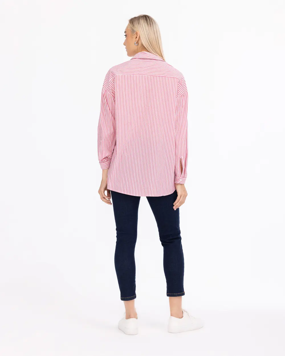 Pocket Detailed Striped Hip-Length Shirt