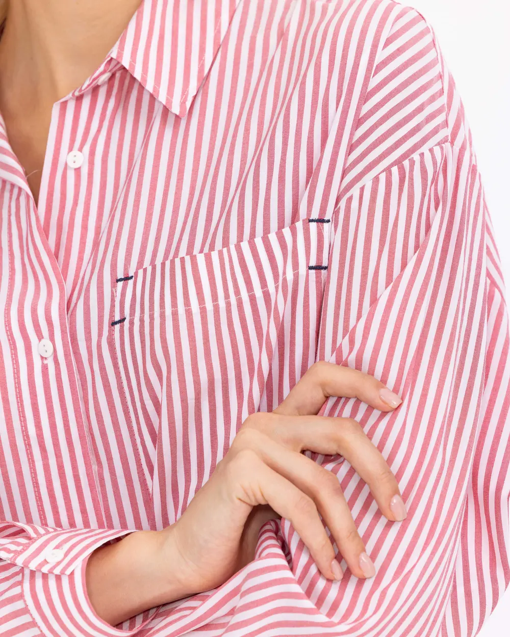 Pocket Detailed Striped Hip-Length Shirt