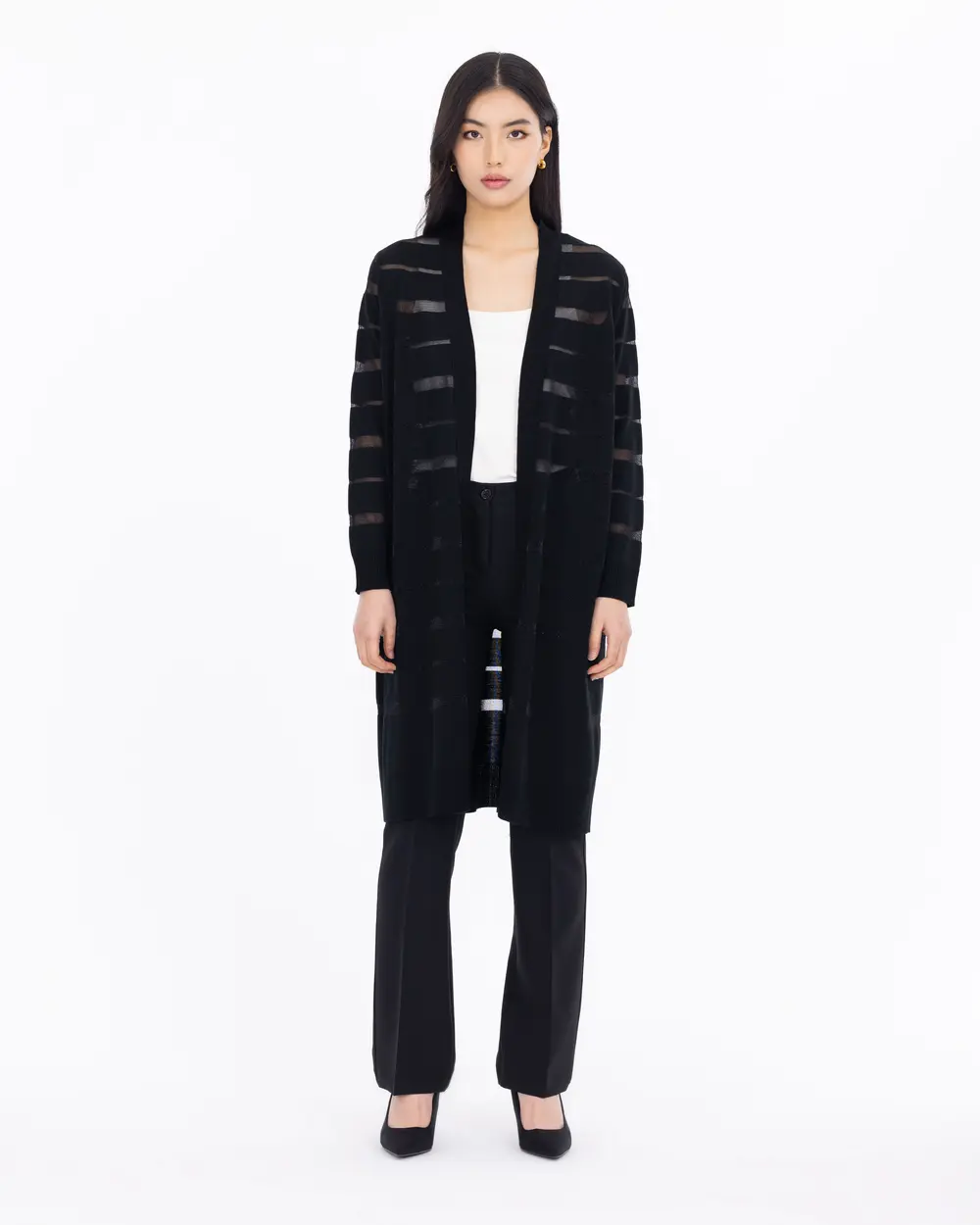 Transparan Detaylı Uzun Kollu Triko Hırka