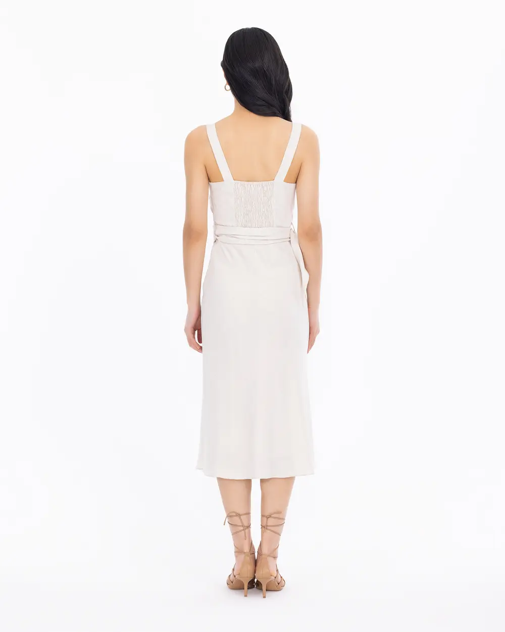 Linen Look Double Breasted Midi Length Dress