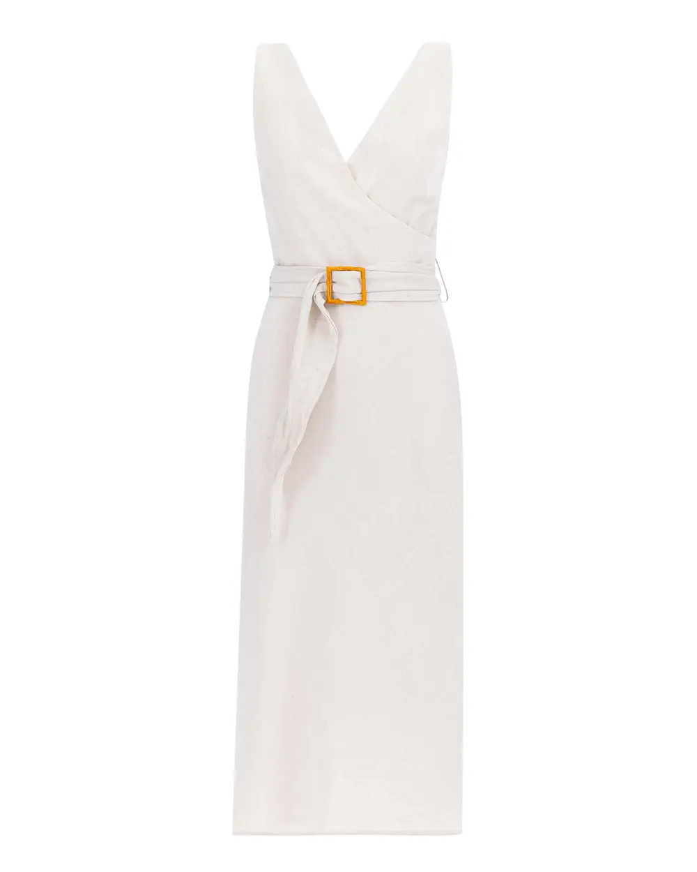 Linen Look Double Breasted Midi Length Dress