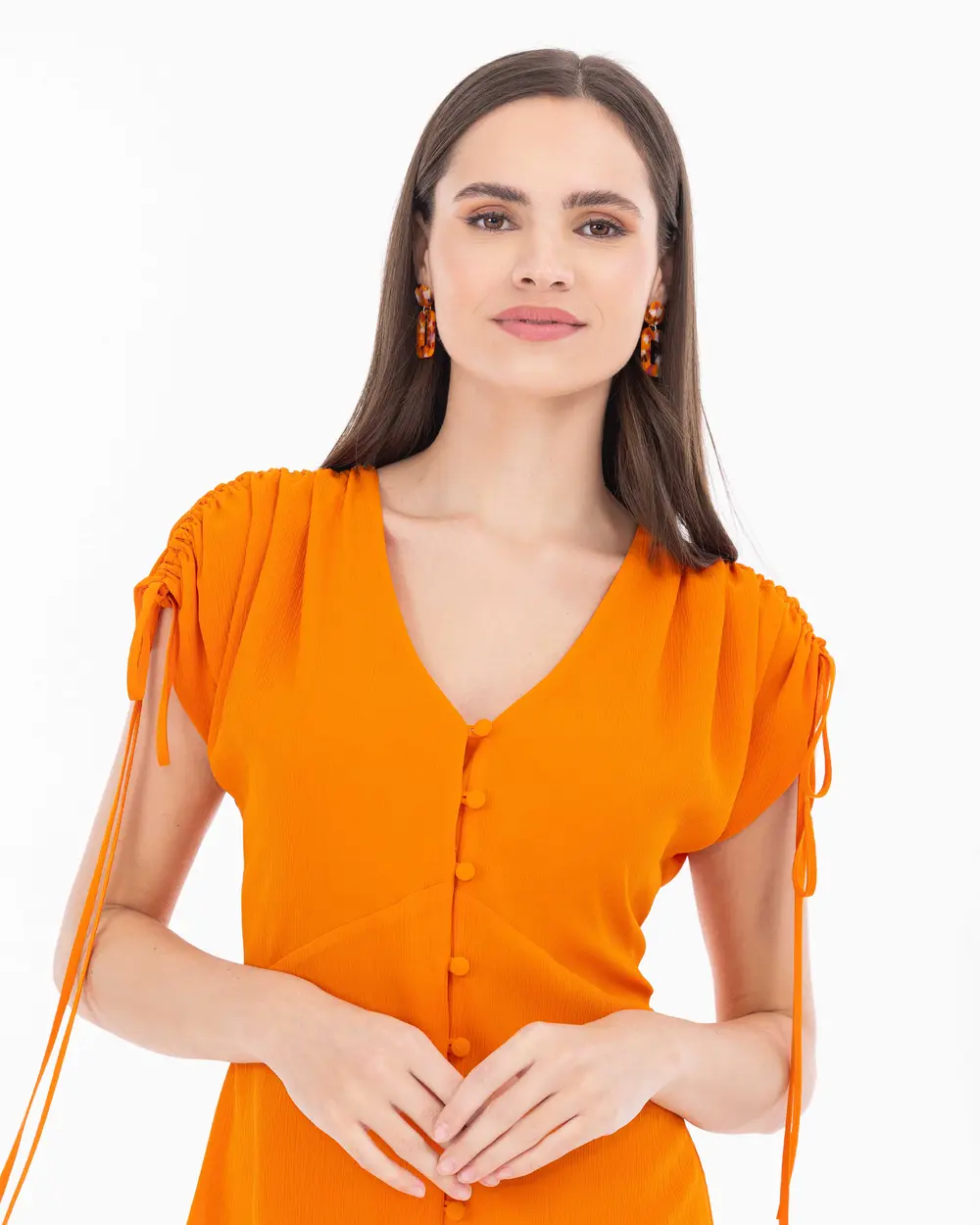 Kol Detaylı Midi Boy V Yaka Elbise