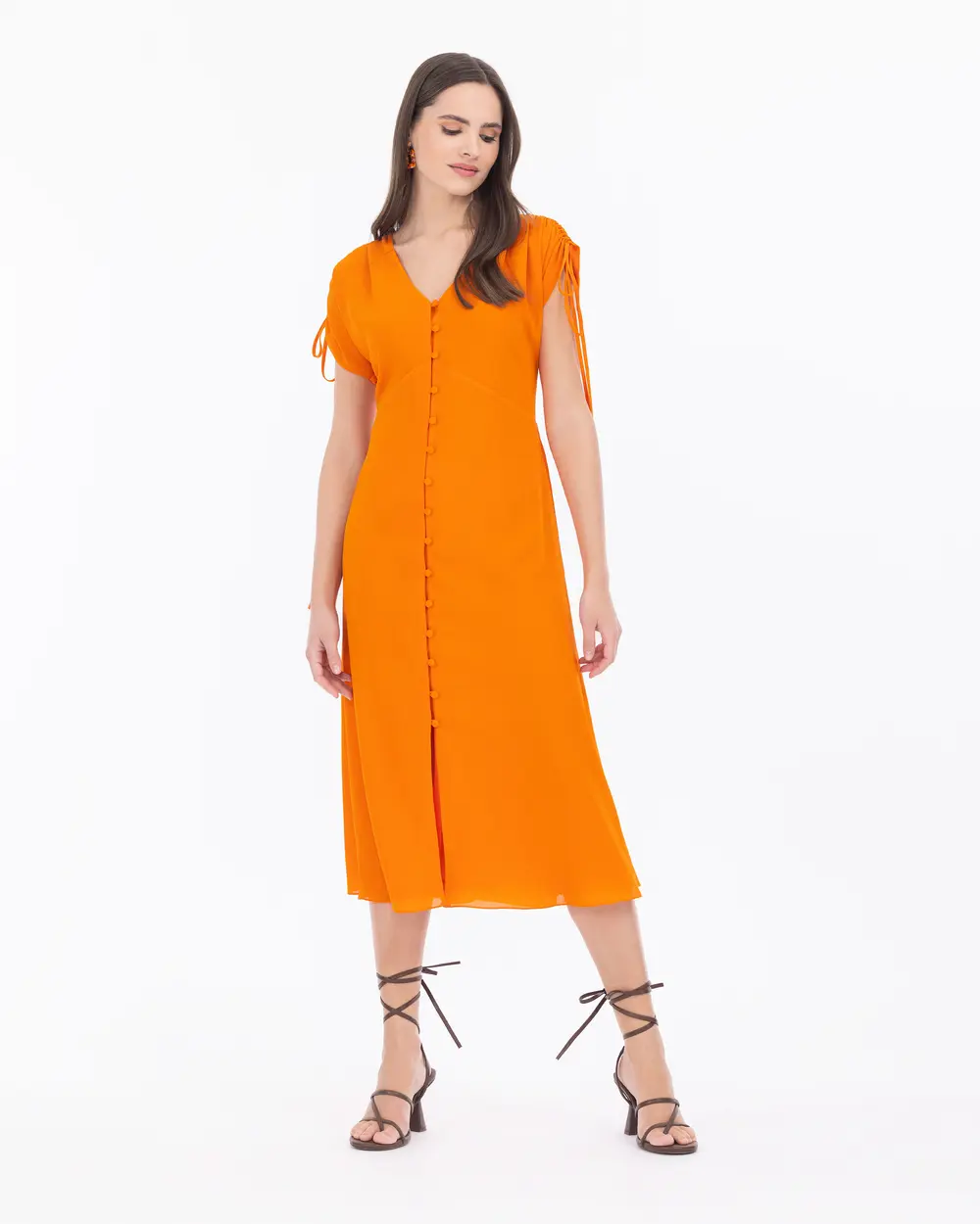 Kol Detaylı Midi Boy V Yaka Elbise