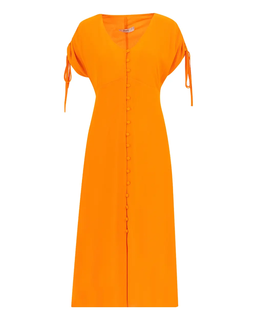 Kol Detaylı Midi Boy V Yaka Elbise