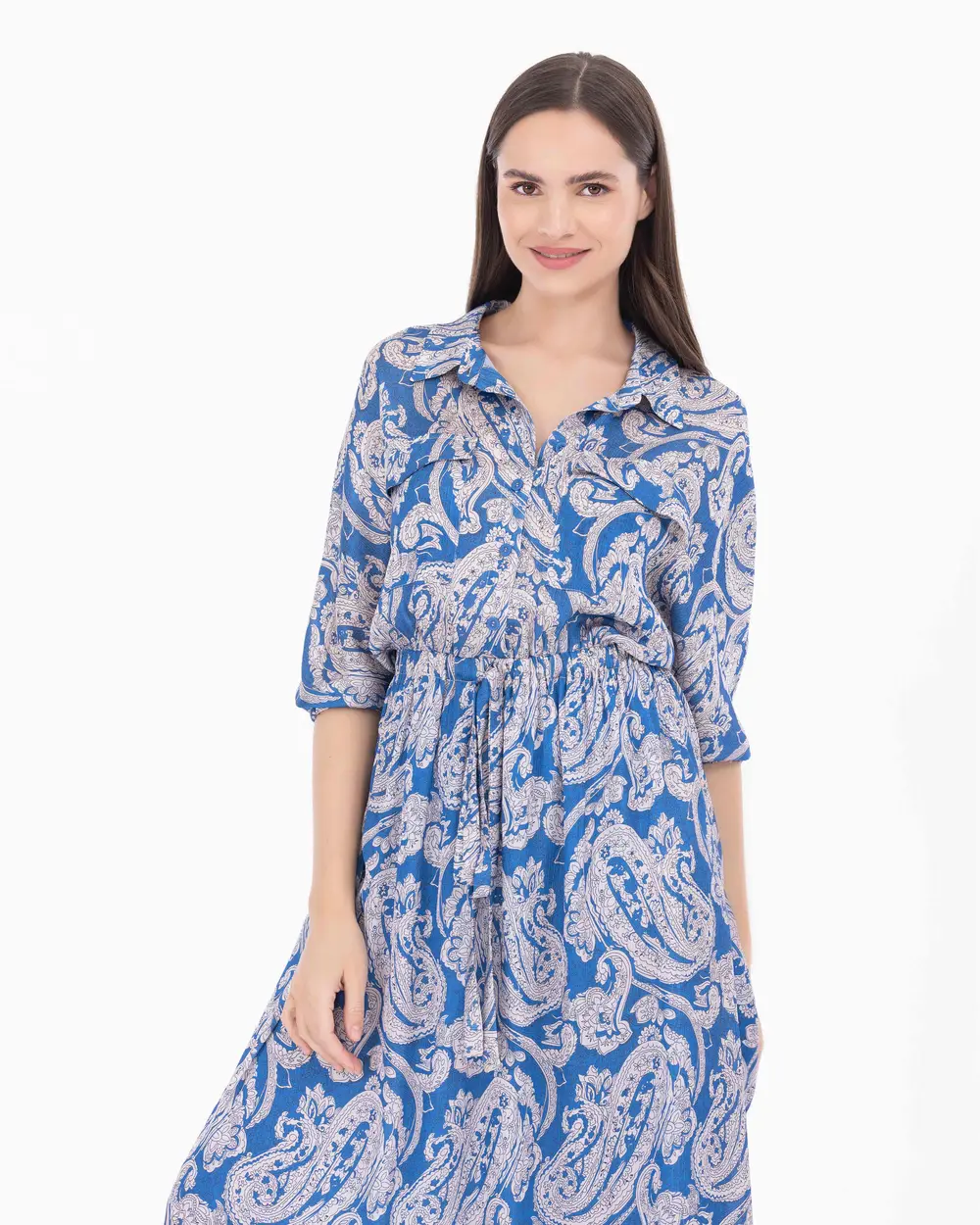 Shawl Pattern Shirt Collar Woven Dress