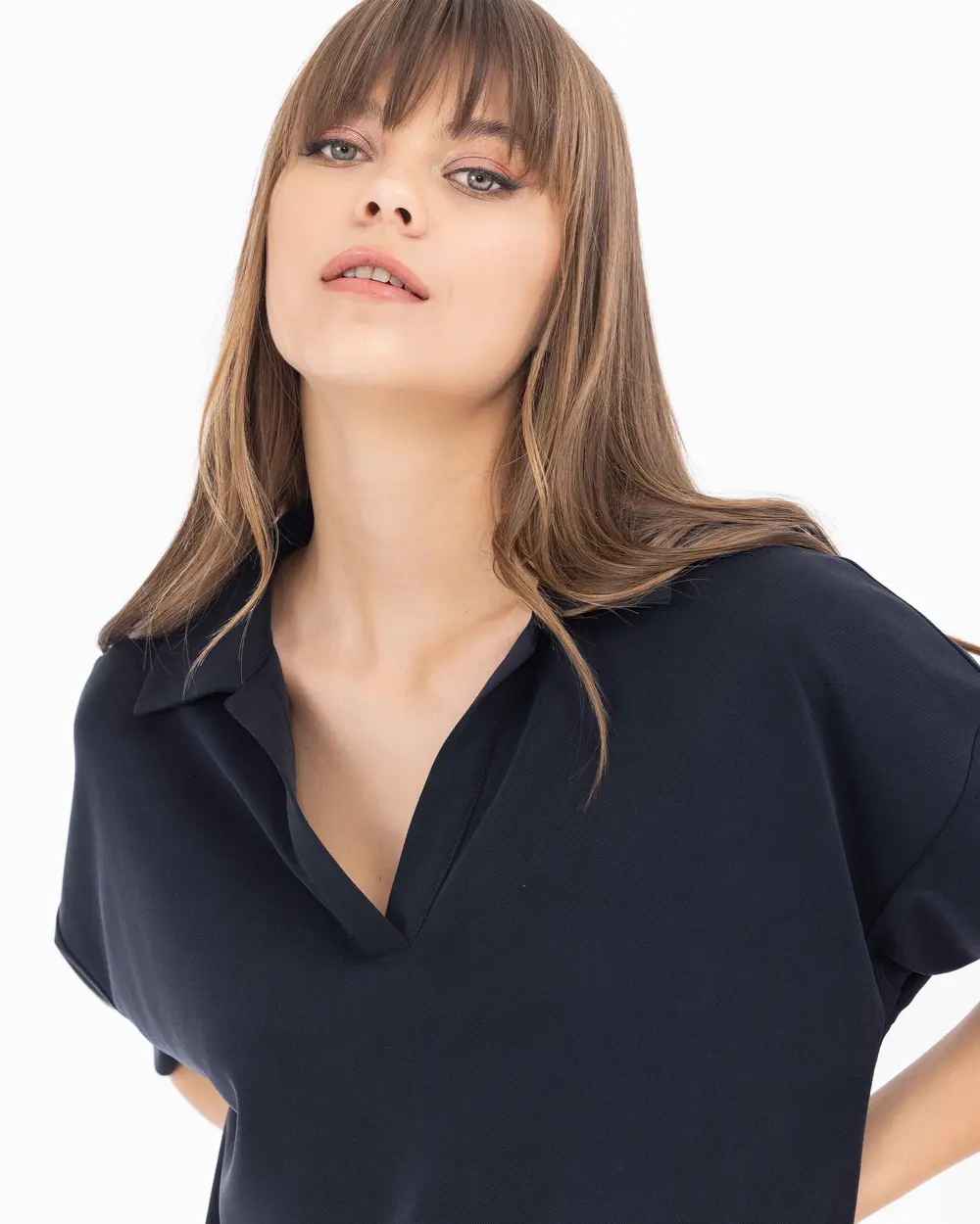 Polo Yaka Örme Kumaş Kısa Kol Elbise