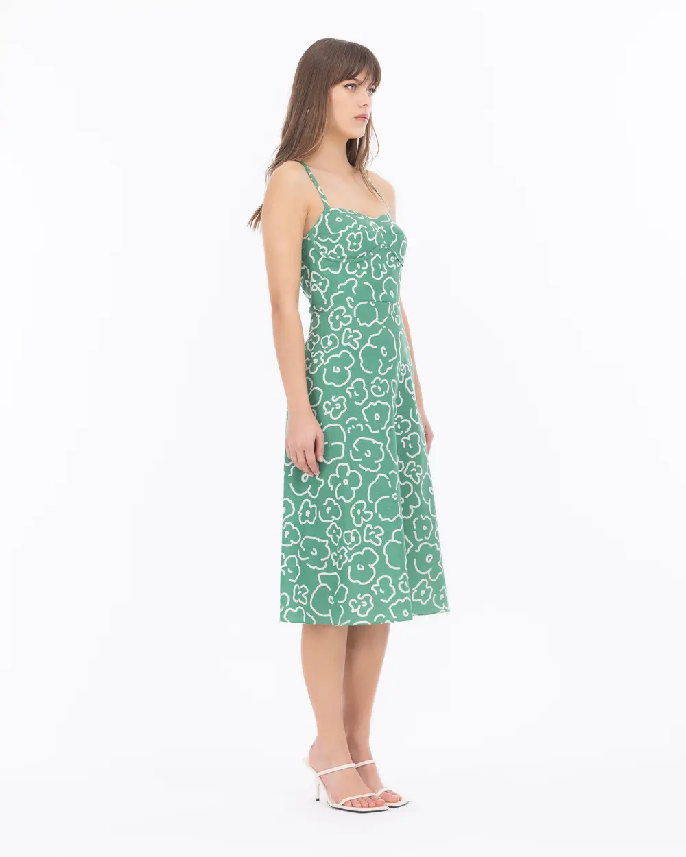 Floral Pattern Cross Strap Midi Length Dress