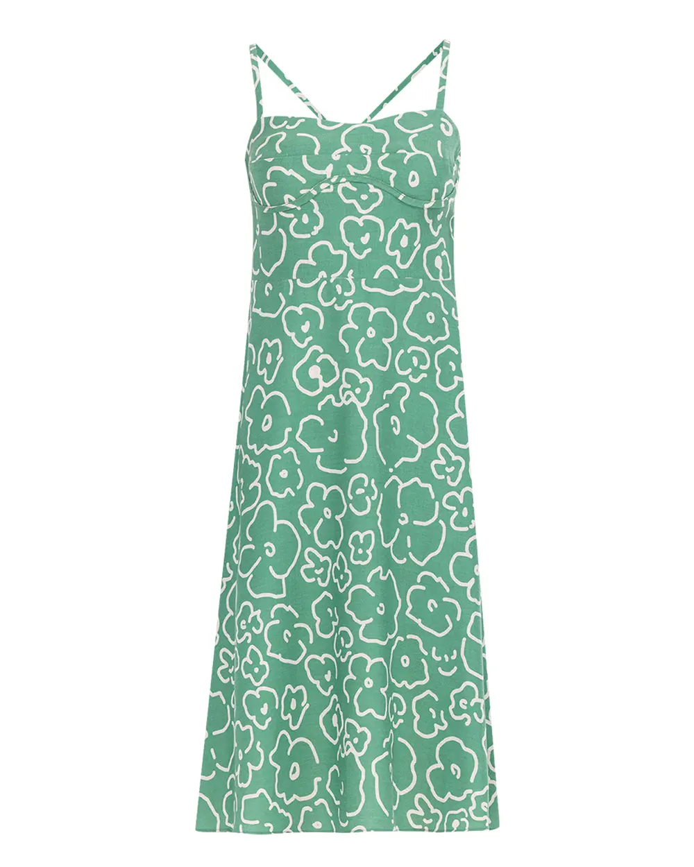 Floral Pattern Cross Strap Midi Length Dress