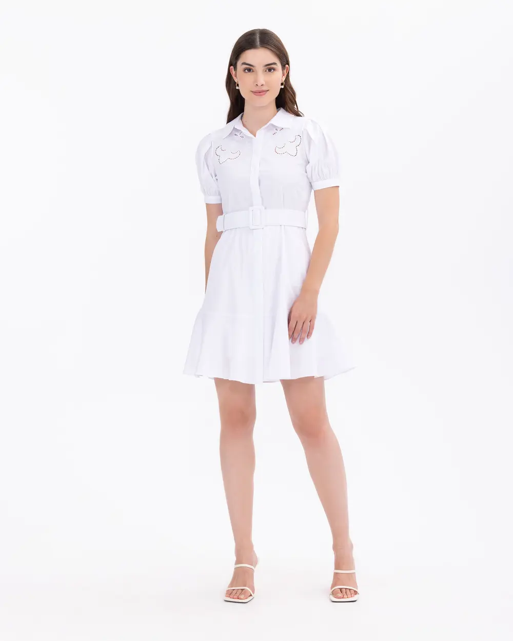 Embroidery Detailed Balloon Sleeve Ruffle Dress