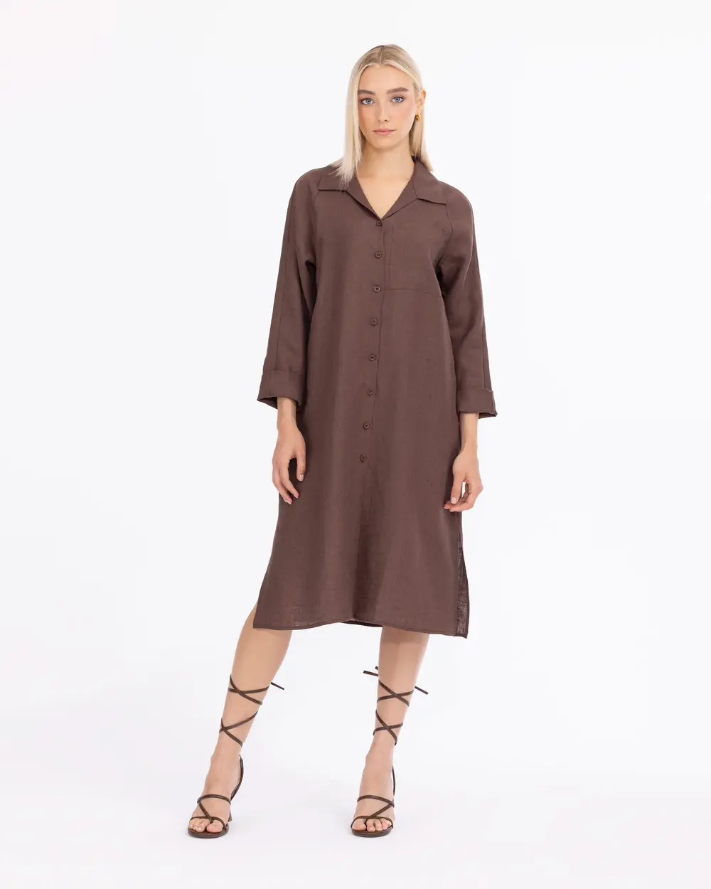 Pocket Detailed Shirt Cut Linen Dress SecilStore