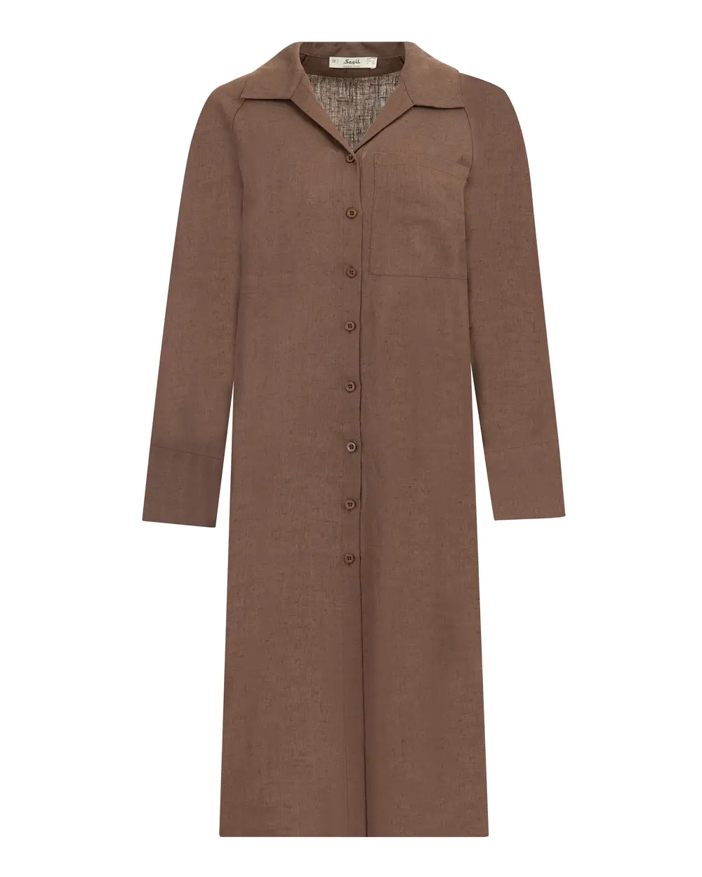 Pocket Detailed Shirt Cut Linen Dress