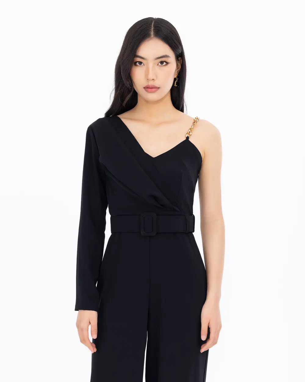 Belted Chain Detailed Stylish Jumpsuit