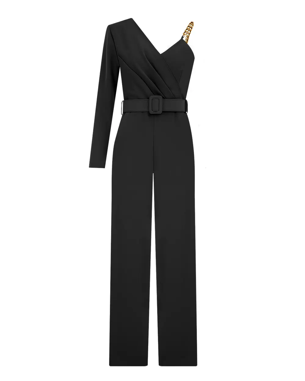 Belted Chain Detailed Stylish Jumpsuit