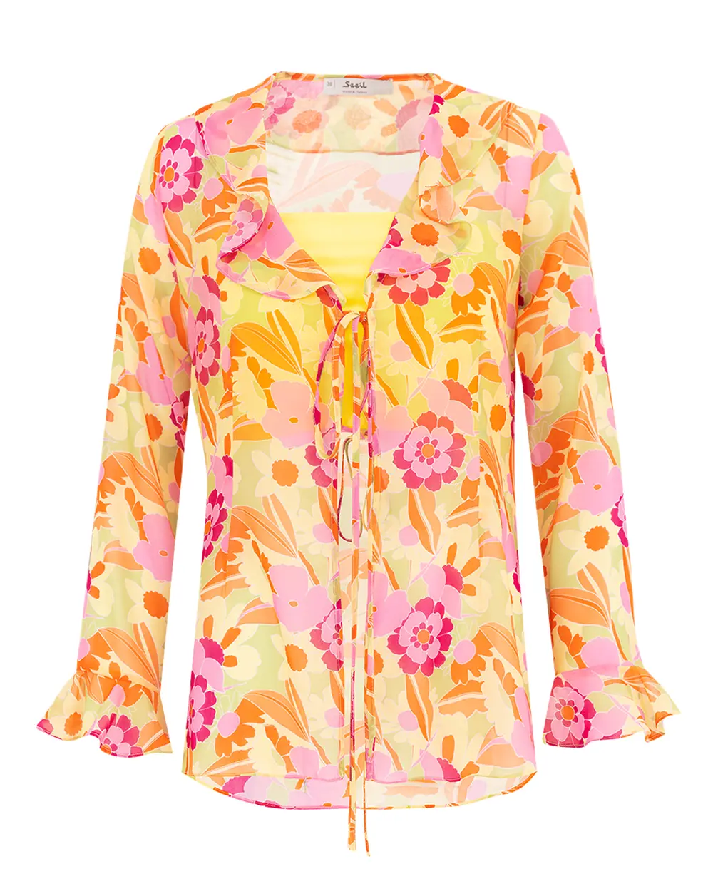 Ruffled Jacket With Floral Pattern Underwear Blouse